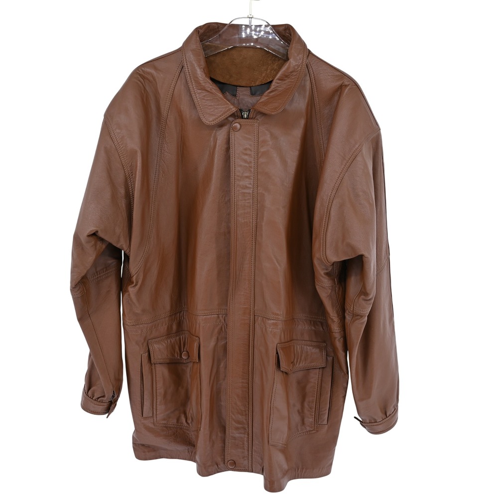 Vintage East West Panda Leather Barn Jacket Oversized L Edgy Street Luxe Brown
